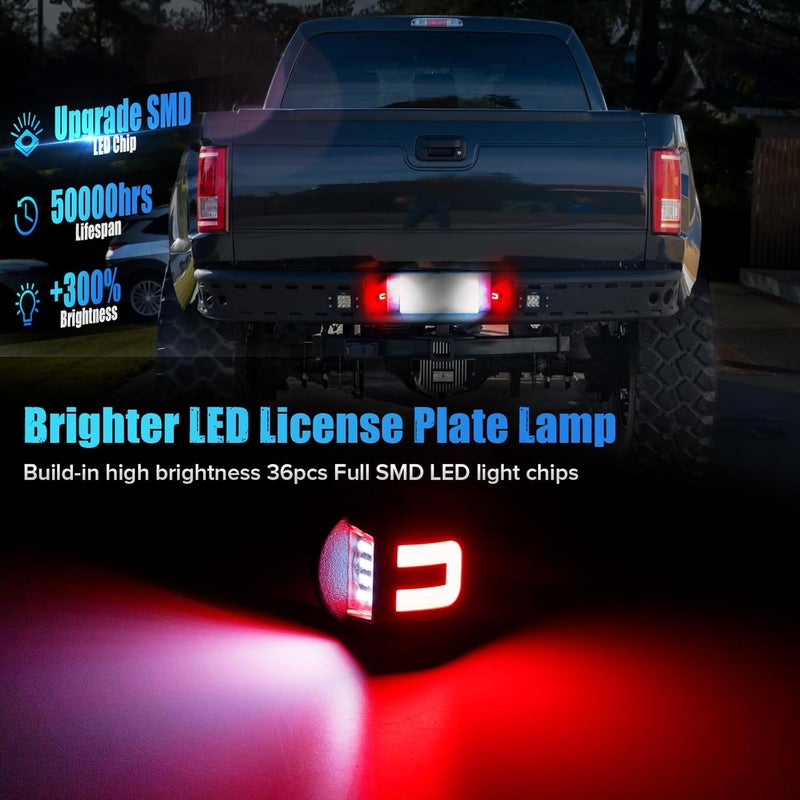 LUDARM LED License Plate Light Compatible with F150 1990-2014 F250 F350 1980-1999 F250 F350 F450 F550 super duty1999-2016 Bronco80-96 Ranger83-11 6500K Tag White Light&C-Shaped Rear Parking Red Light - Image 2